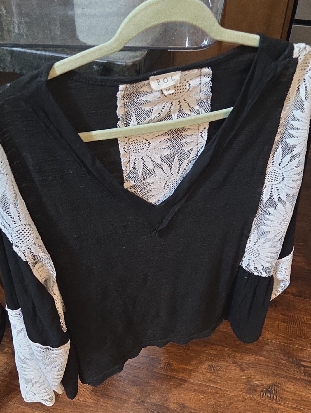 ⚜️POL Black V-Neck Lace-Accent Women's Top